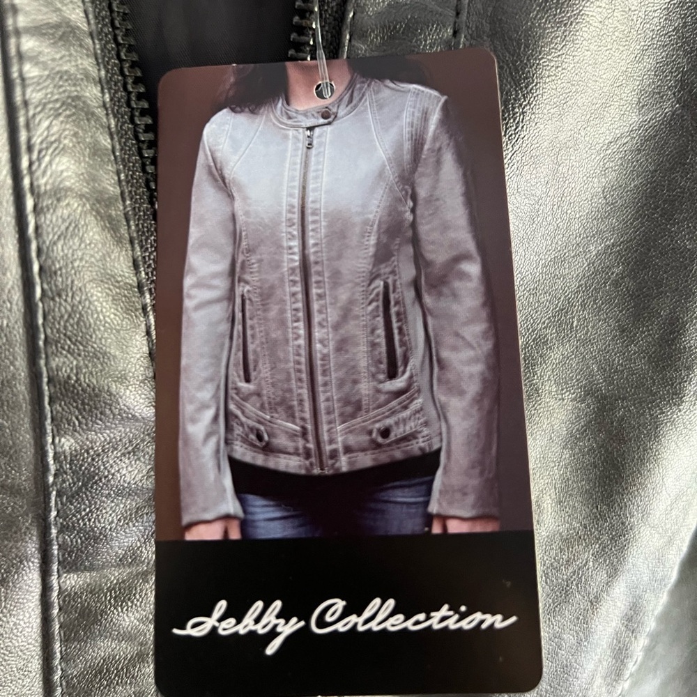 NWT Shelby Collection Grey Faux Leather Moto Jacket Medium - Picture 4 of 11